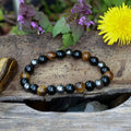 Bracelet oeil de tigre, obsidienne et hématite