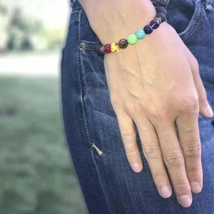 Bracelet 7 chakras pierre de lave