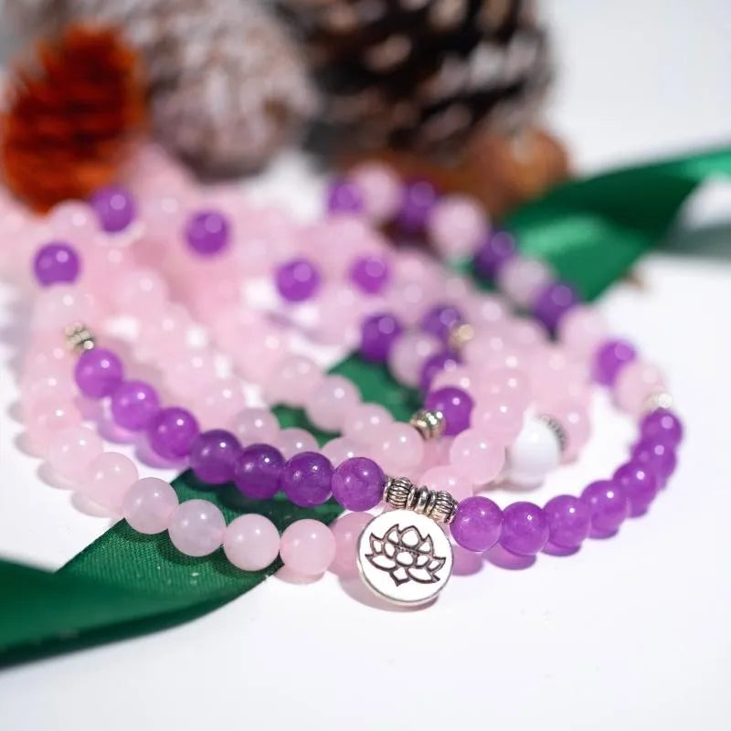 Mala tibétain améthyste et quartz rose