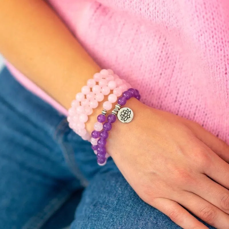 Mala tibétain améthyste et quartz rose