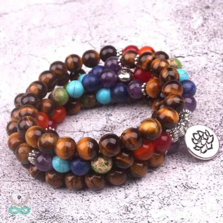 Bracelet 7 chakras mala en oeil de tigre