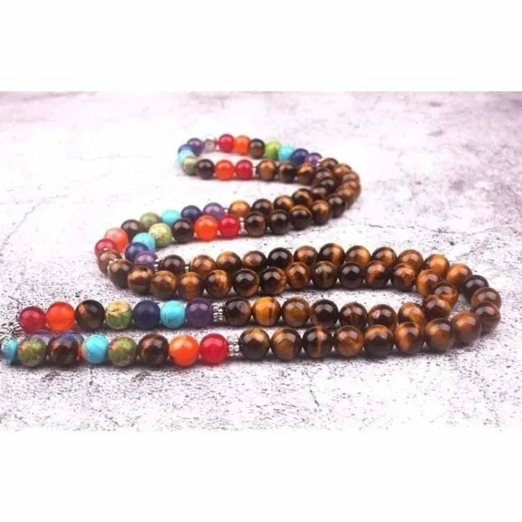 Bracelet 7 chakras mala en oeil de tigre