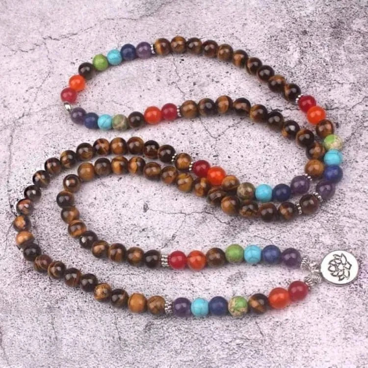 Bracelet 7 chakras mala en oeil de tigre