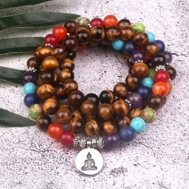 Bracelet 7 chakras mala en oeil de tigre