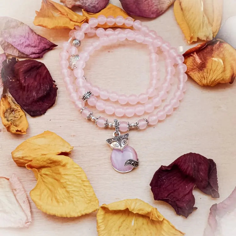 Bracelet mala quartz rose et pendentif tibétain