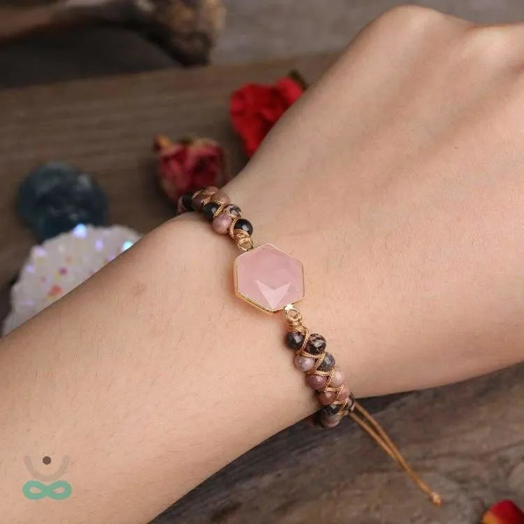 Bracelet quartz rose et rhodonite fait main