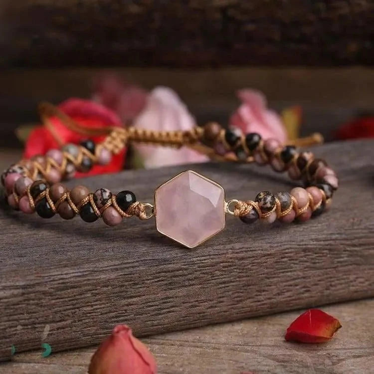 Bracelet quartz rose et rhodonite fait main
