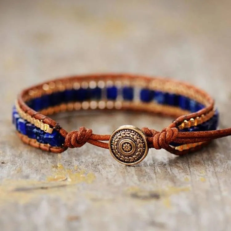 Bracelet lapis-lazuli et chaîne dorée