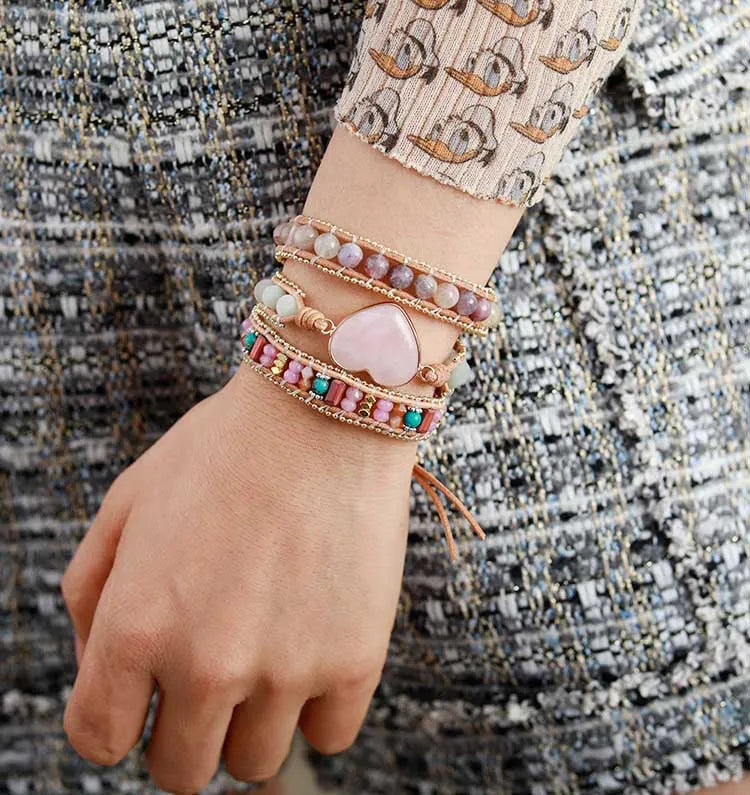 Bracelet quartz rose triple tour en cuir