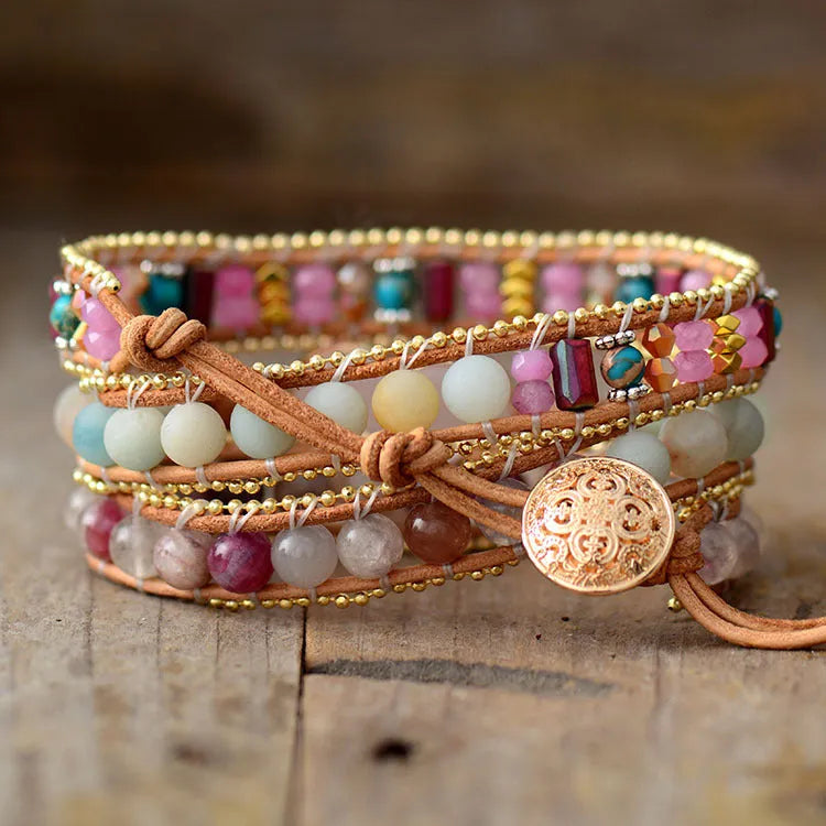 Bracelet quartz rose triple tour en cuir
