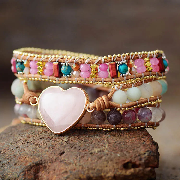 Bracelet quartz rose triple tour en cuir
