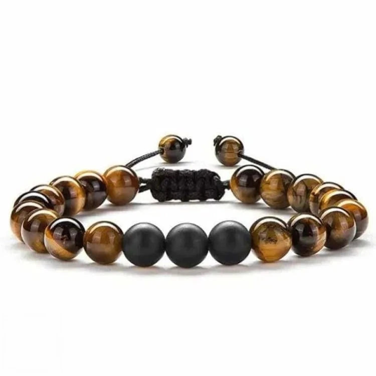 Bracelet oeil de tigre et obsidienne ajustable