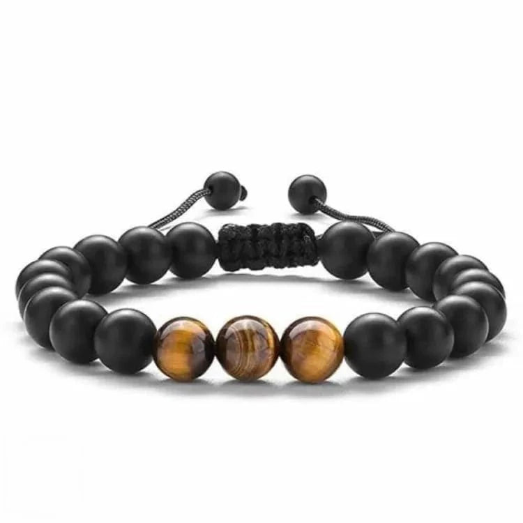 Bracelet oeil de tigre et obsidienne ajustable