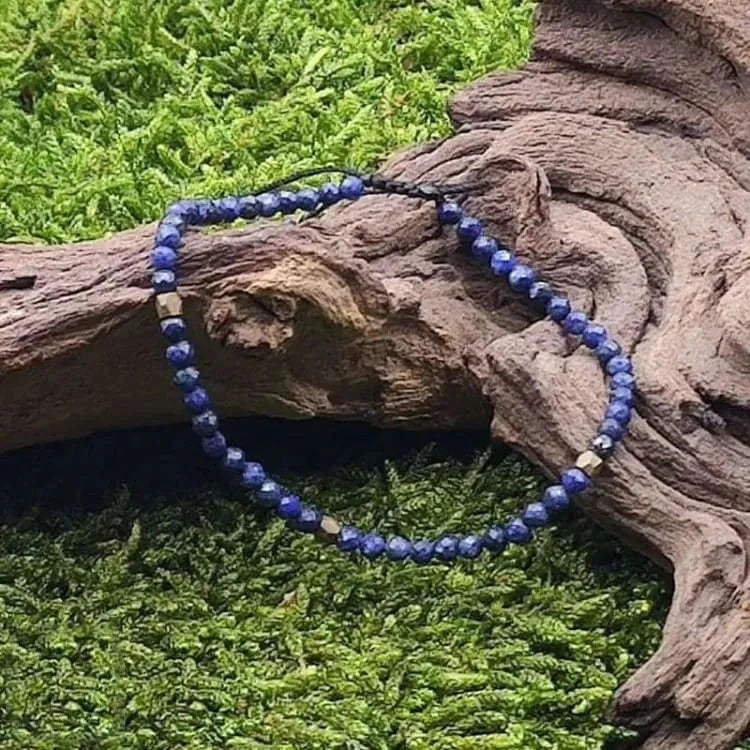 Bracelet lapis lazuli ajustable, éclats de pyrite