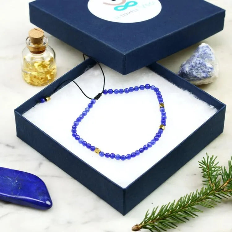Bracelet lapis lazuli ajustable, éclats de pyrite