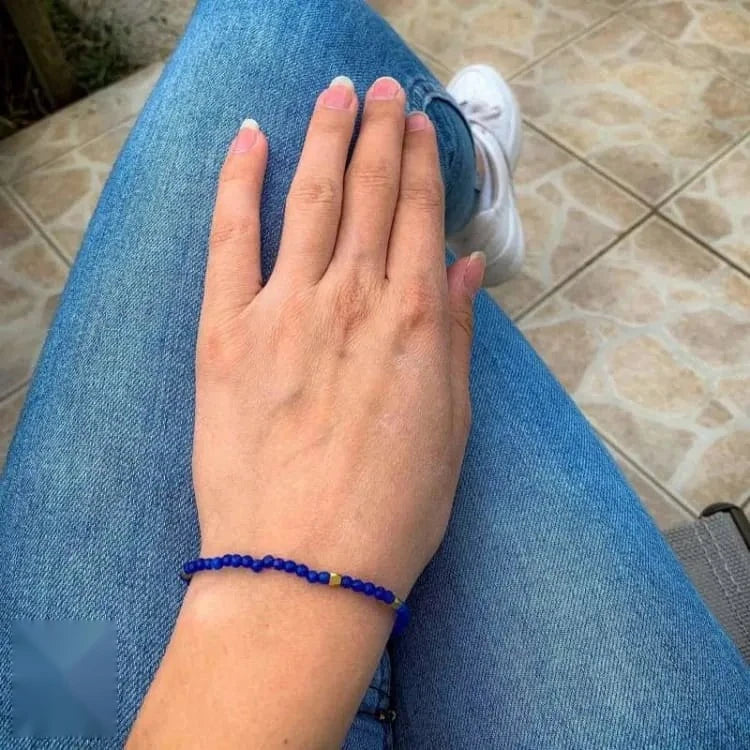 Bracelet lapis lazuli ajustable, éclats de pyrite