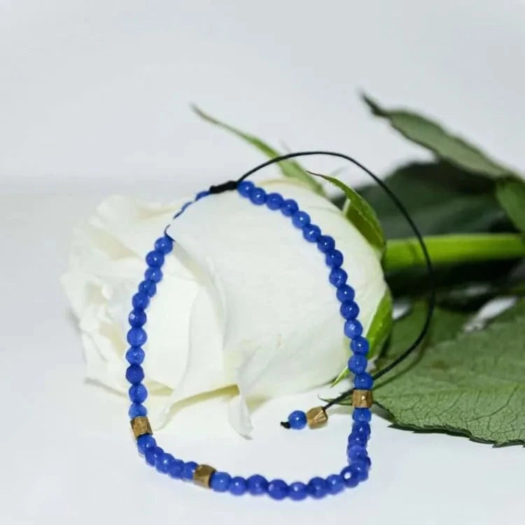 Bracelet lapis lazuli ajustable, éclats de pyrite