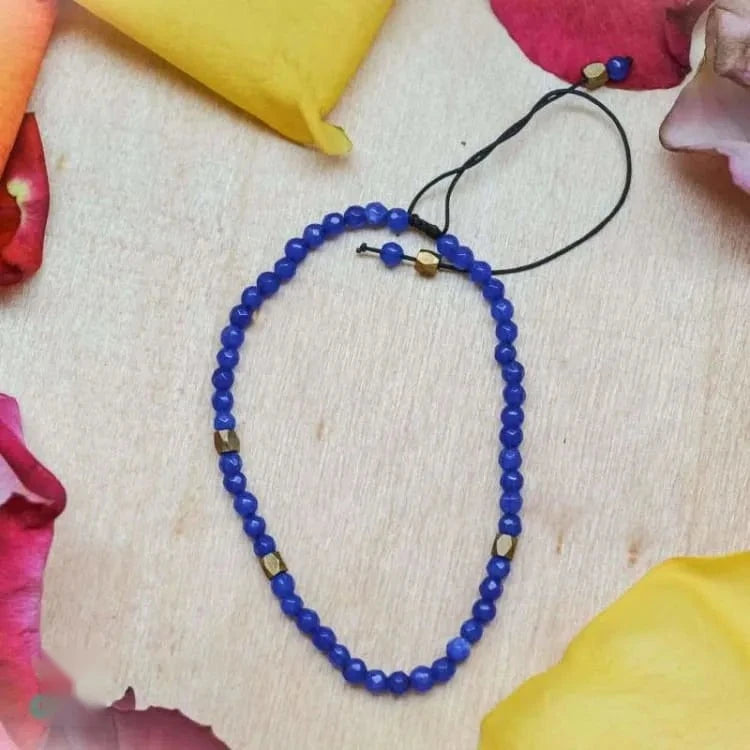 Bracelet lapis lazuli ajustable, éclats de pyrite