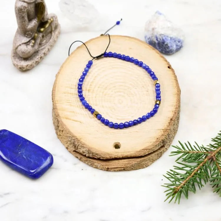 Bracelet lapis lazuli ajustable, éclats de pyrite