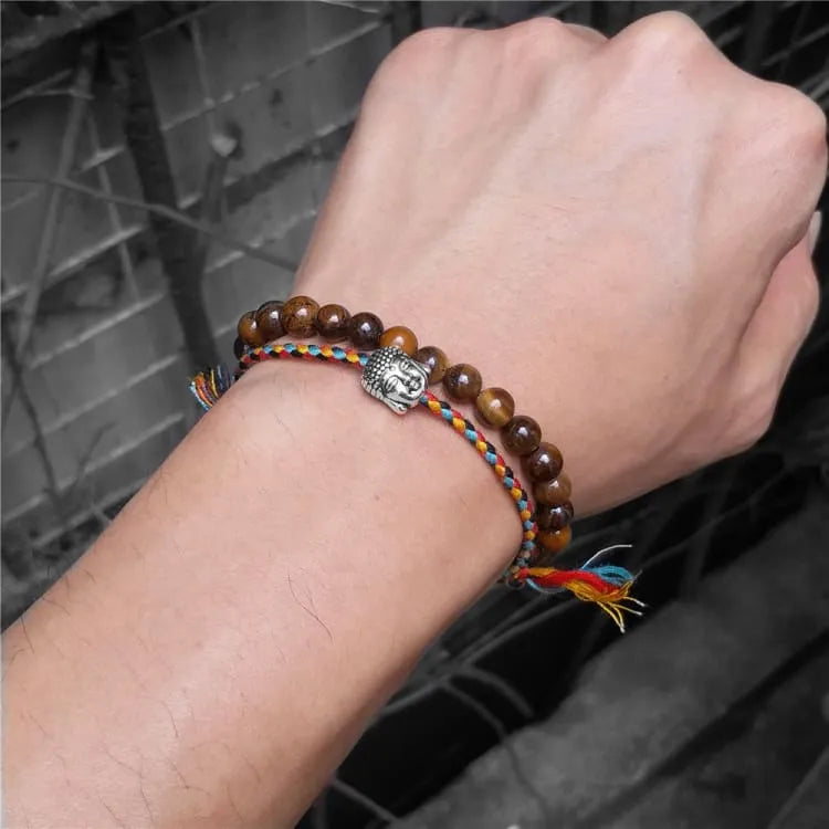 Bracelet bouddhiste porte-bonheur en bois, 2 pièces