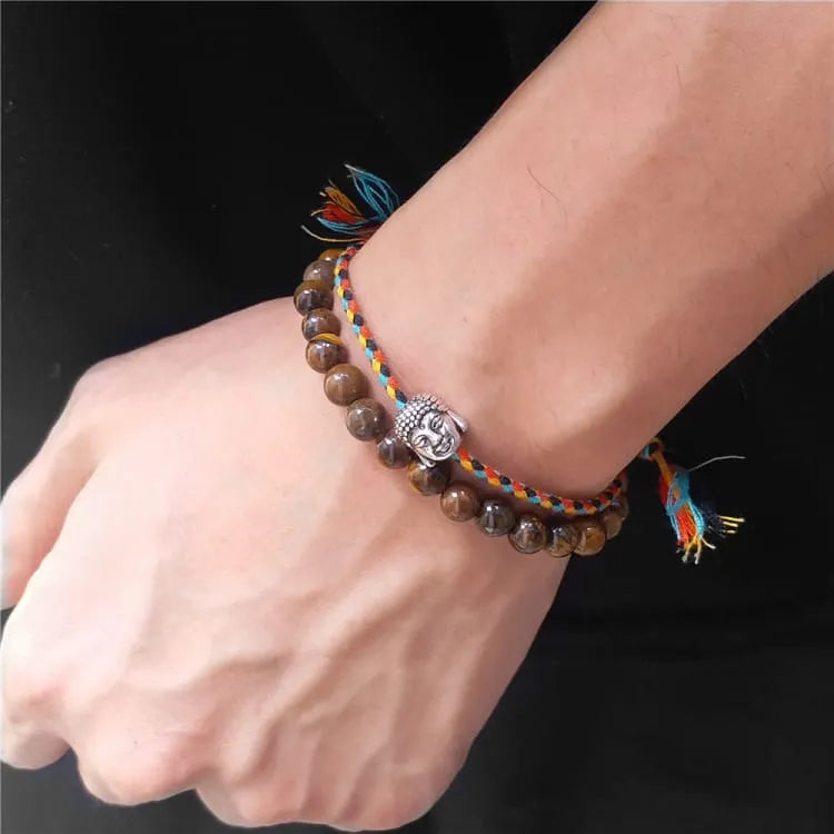 Bracelet bouddhiste porte-bonheur en bois, 2 pièces