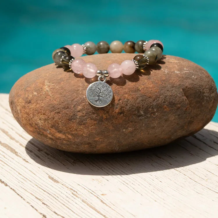 Bracelet quartz rose et labradorite