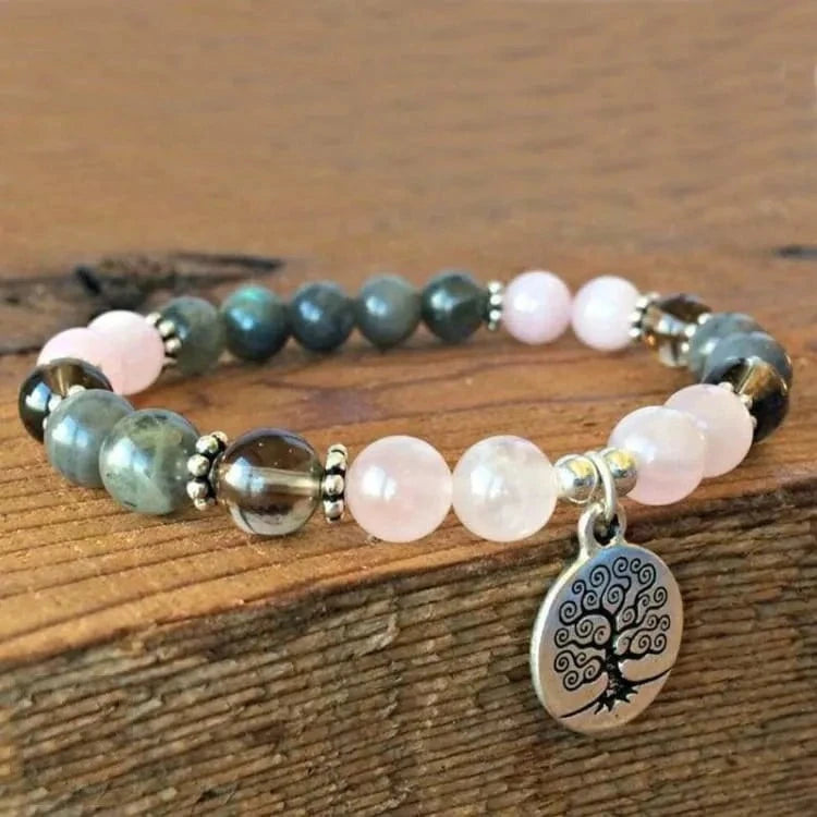 Bracelet quartz rose et labradorite