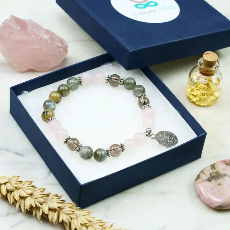Bracelet quartz rose et labradorite
