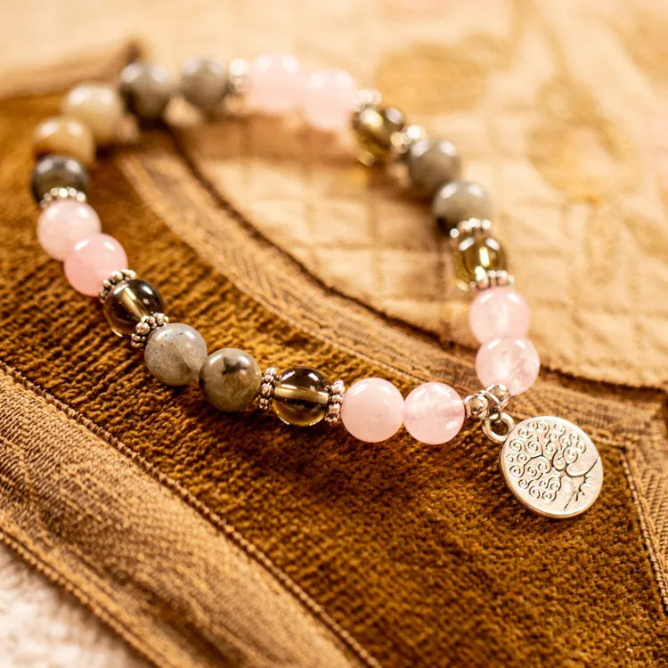 Bracelet quartz rose et labradorite