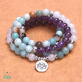 Mala tibétain quartz rose, améthyste et amazonite