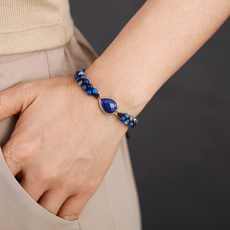 Bracelet lapis-lazuli tressé en forme de larme