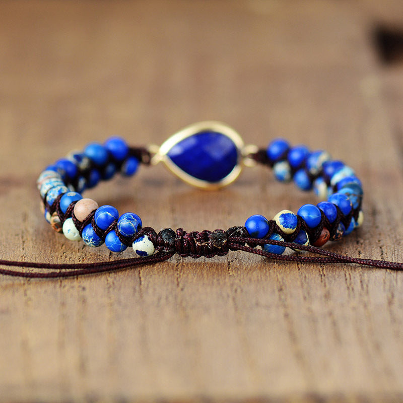Bracelet lapis-lazuli tressé en forme de larme