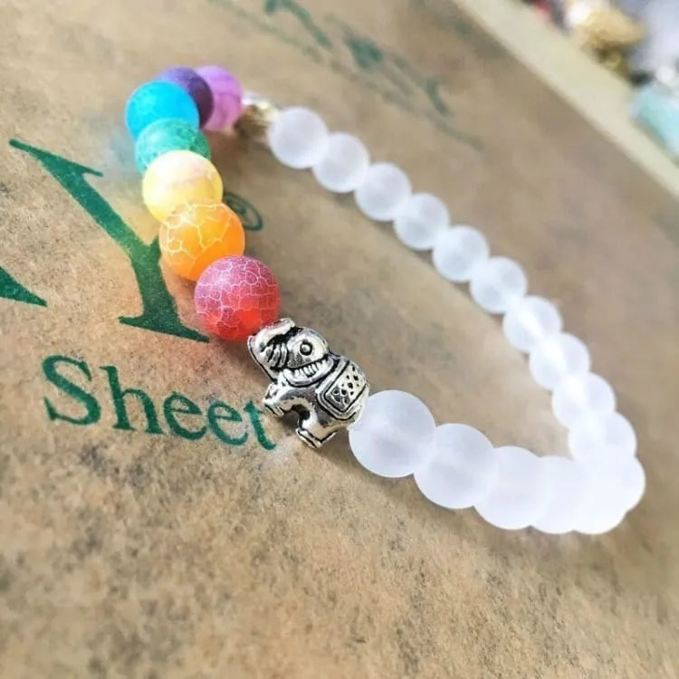 Bracelet 7 chakras à breloque éléphant
