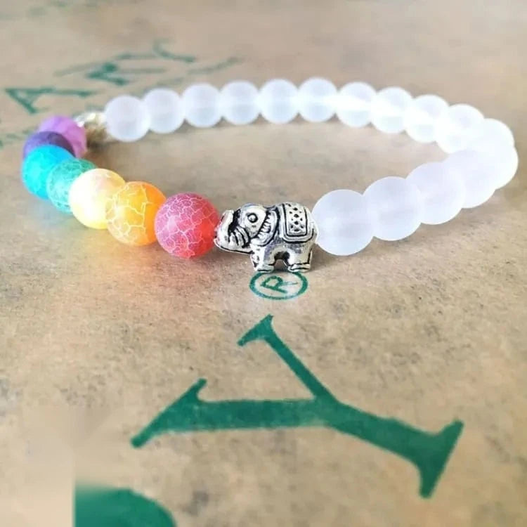 Bracelet 7 chakras à breloque éléphant