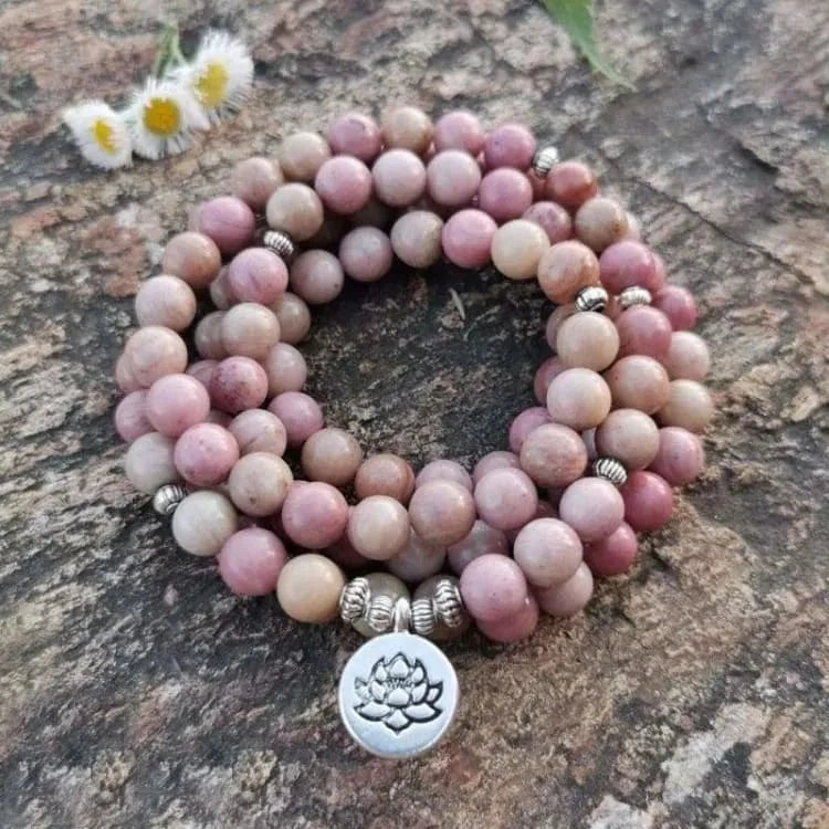 Mala tibétain en rodonite