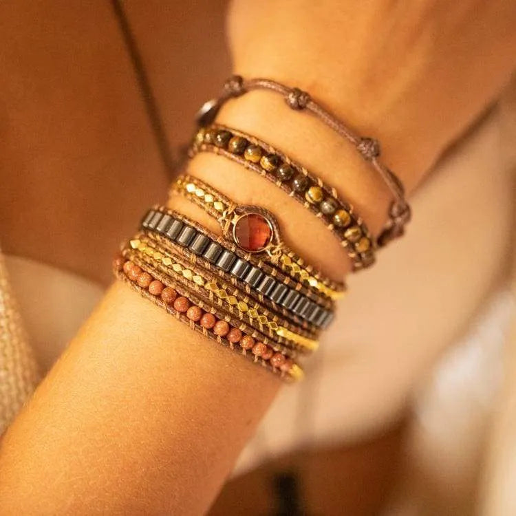 Bracelet enveloppant oeil de tigre et hématite
