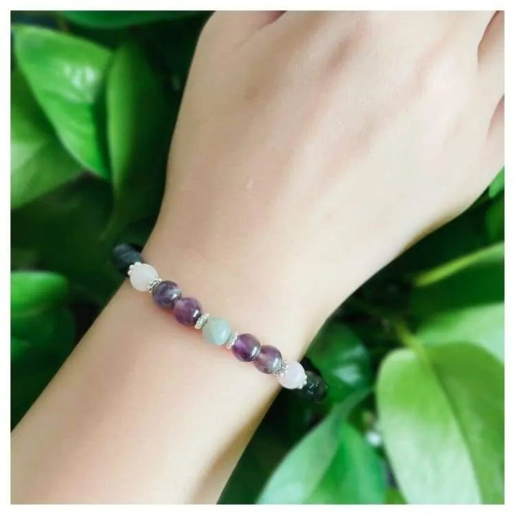 Bracelet quartz rose, améthyste et obsidienne