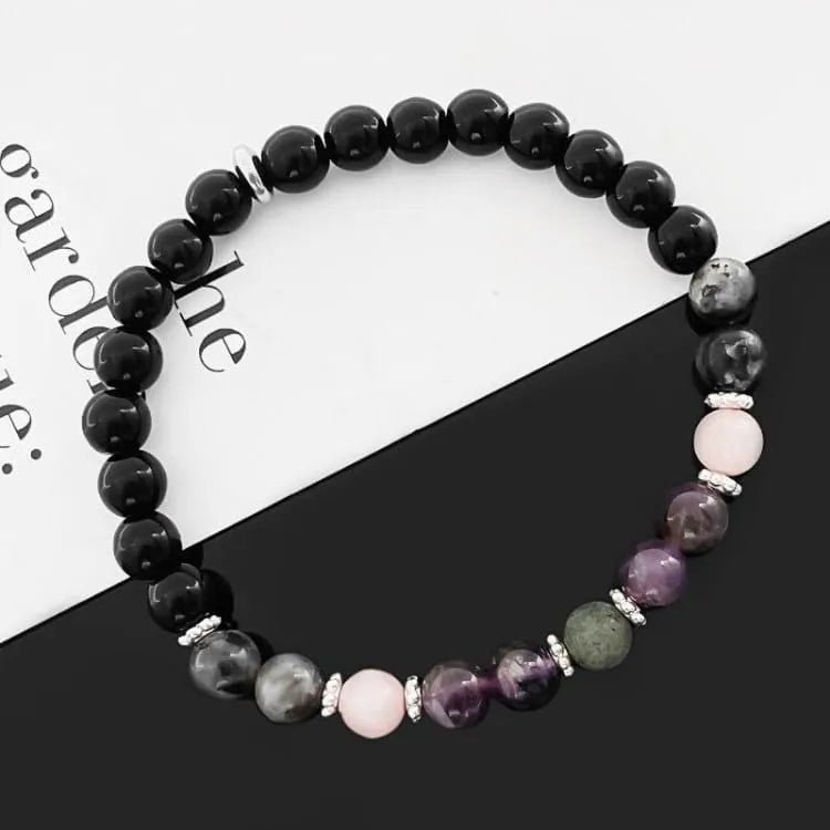 Bracelet quartz rose, améthyste et obsidienne