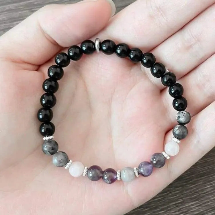 Bracelet quartz rose, améthyste et obsidienne