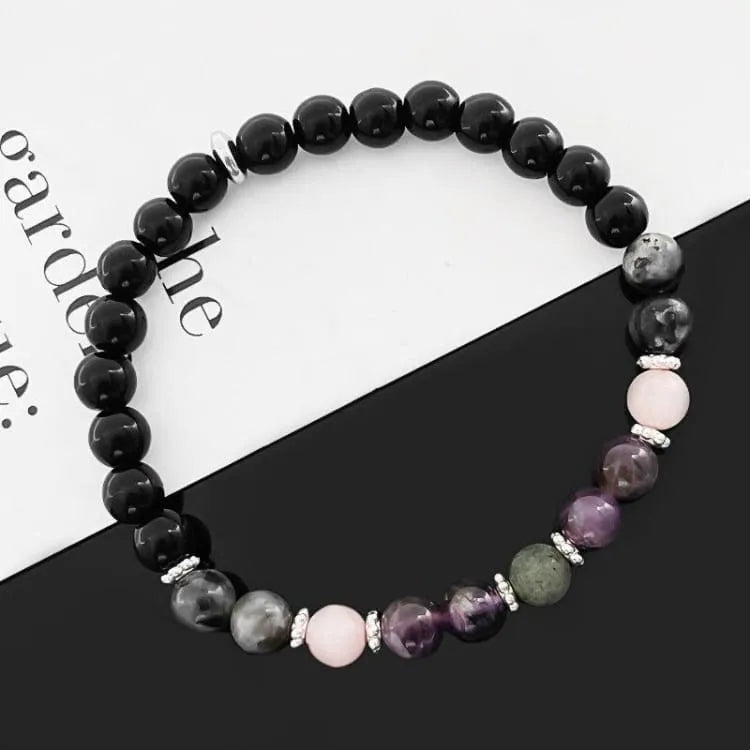Bracelet quartz rose, améthyste et obsidienne