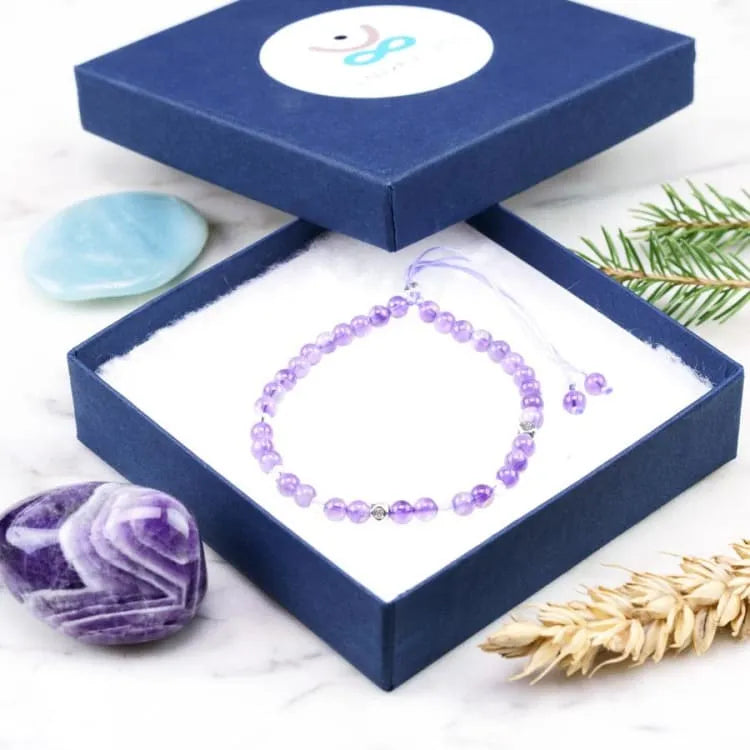 Bracelet améthyste ajustable, cristaux du Brésil