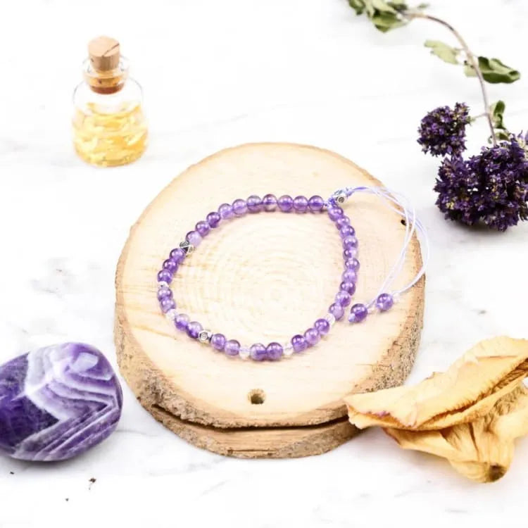 Bracelet améthyste ajustable, cristaux du Brésil