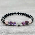 Bracelet quartz rose, améthyste et obsidienne