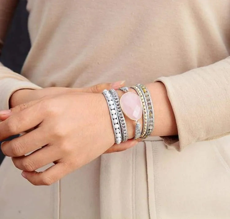 Bracelet quartz rose, howlite et labradorite