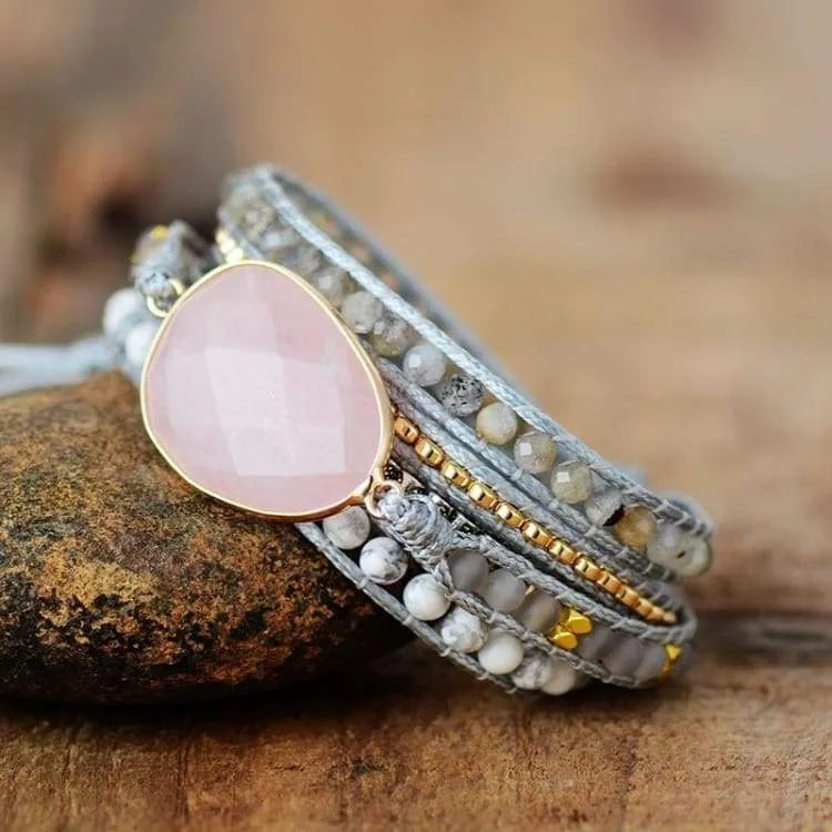Bracelet quartz rose, howlite et labradorite
