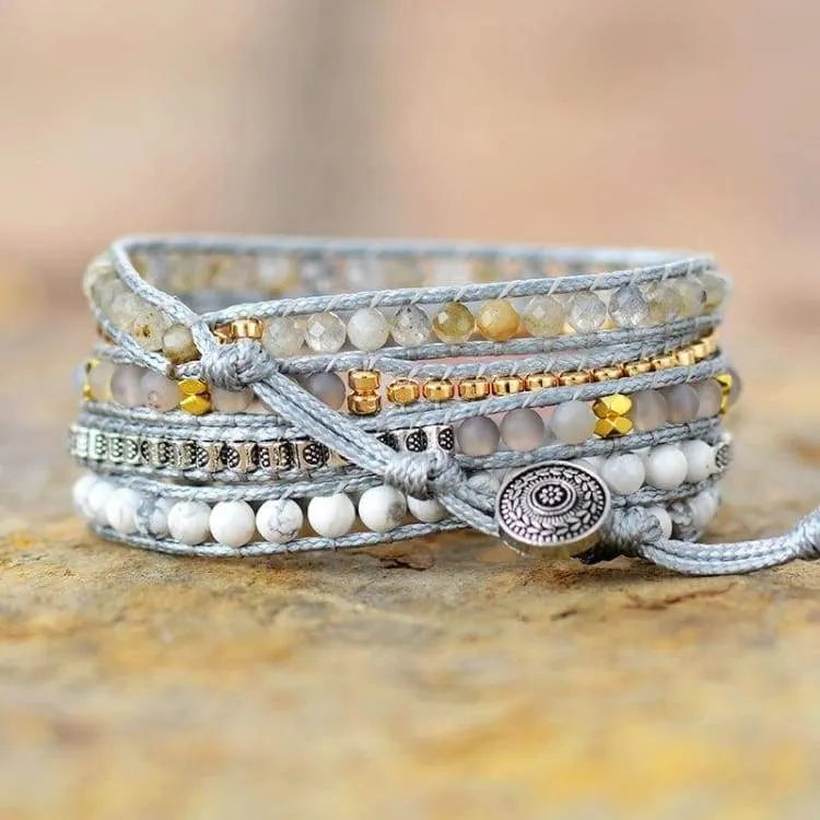 Bracelet quartz rose, howlite et labradorite