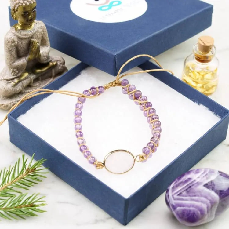 Bracelet quartz rose et améthyste tressé