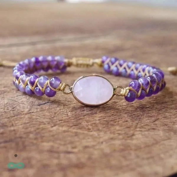 Bracelet quartz rose et améthyste tressé