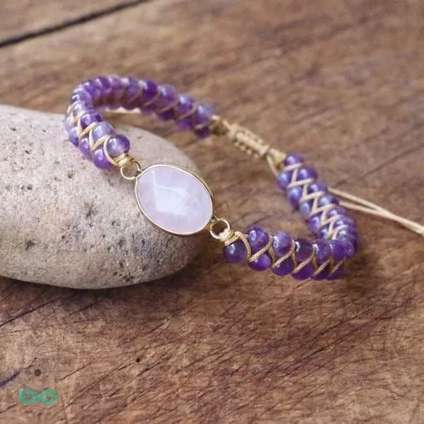 Bracelet quartz rose et améthyste tressé