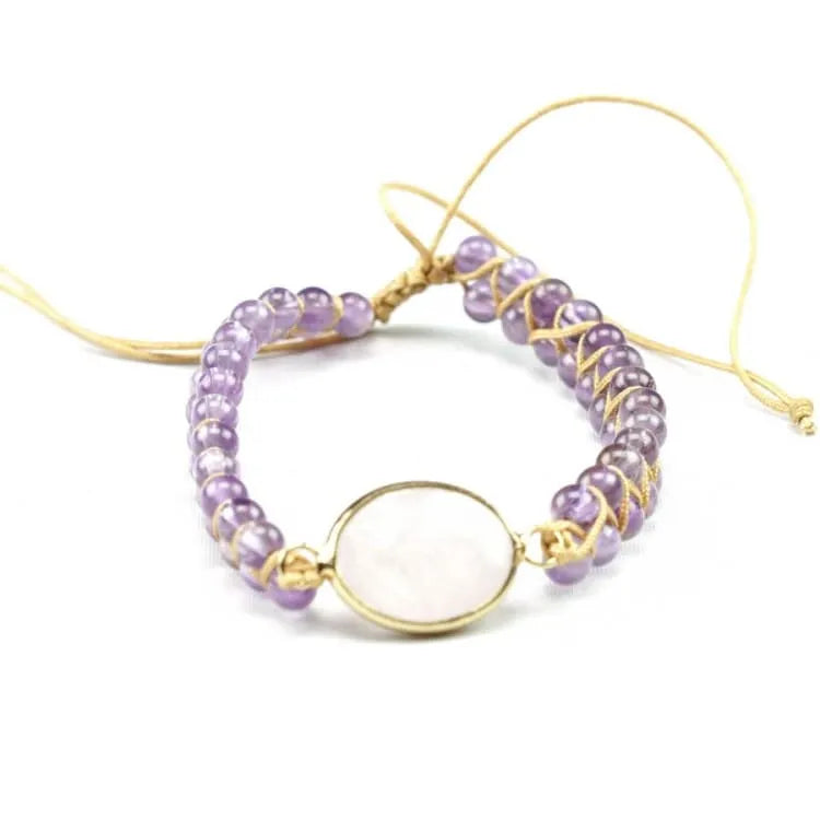 Bracelet quartz rose et améthyste tressé
